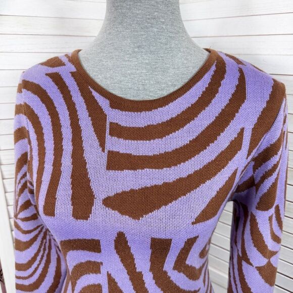 ASOS Abstract Swirl Print Knit Midi Sweater Sheath Dress Purple Brown 8 - Picture 7 of 14